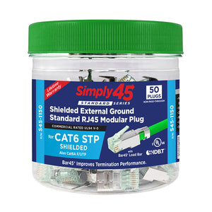 Cat6 Shielded External Ground – Standard WE/SS RJ45 with Bar45® 50 Plugs (Simply45 S45-1150)