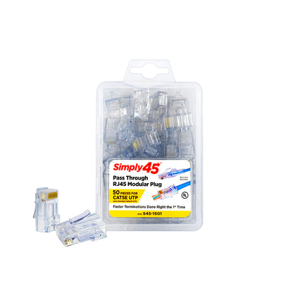 Cat5e Unshielded – Pass Through RJ45 – 50pc Clamshell (Simply45 S45-1501)