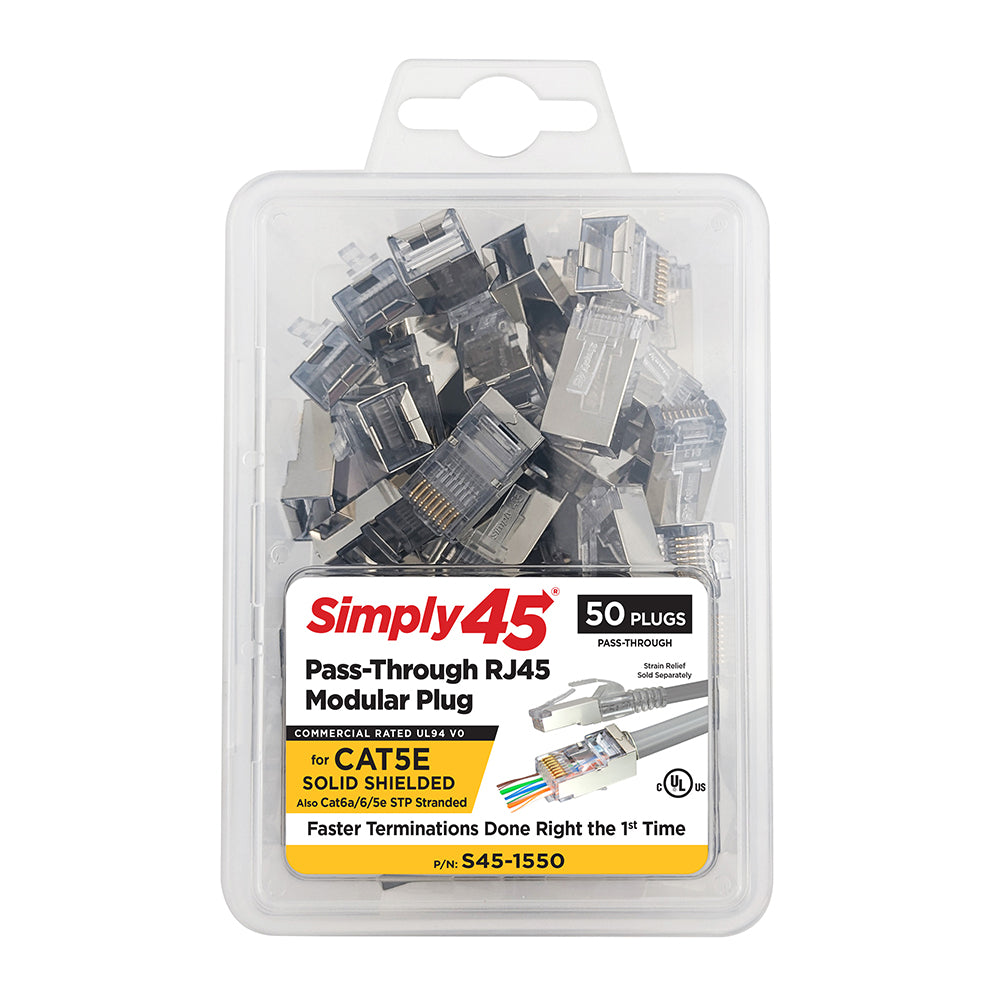 Cat5e Shielded Internal Ground – Pass Through RJ45 (Simply45 S45-1550) 50 PLUGS