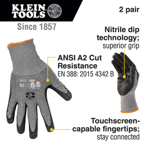 Work Gloves, Cut Level 2, Touchscreen, 2-Pair