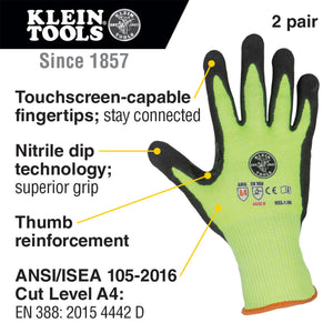 Work Gloves, Cut Level 4, Touchscreen, 2-Pair