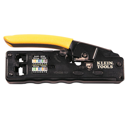 Klein Tools Ratcheting Data Cable Crimper / Stripper / Cutter, Compact