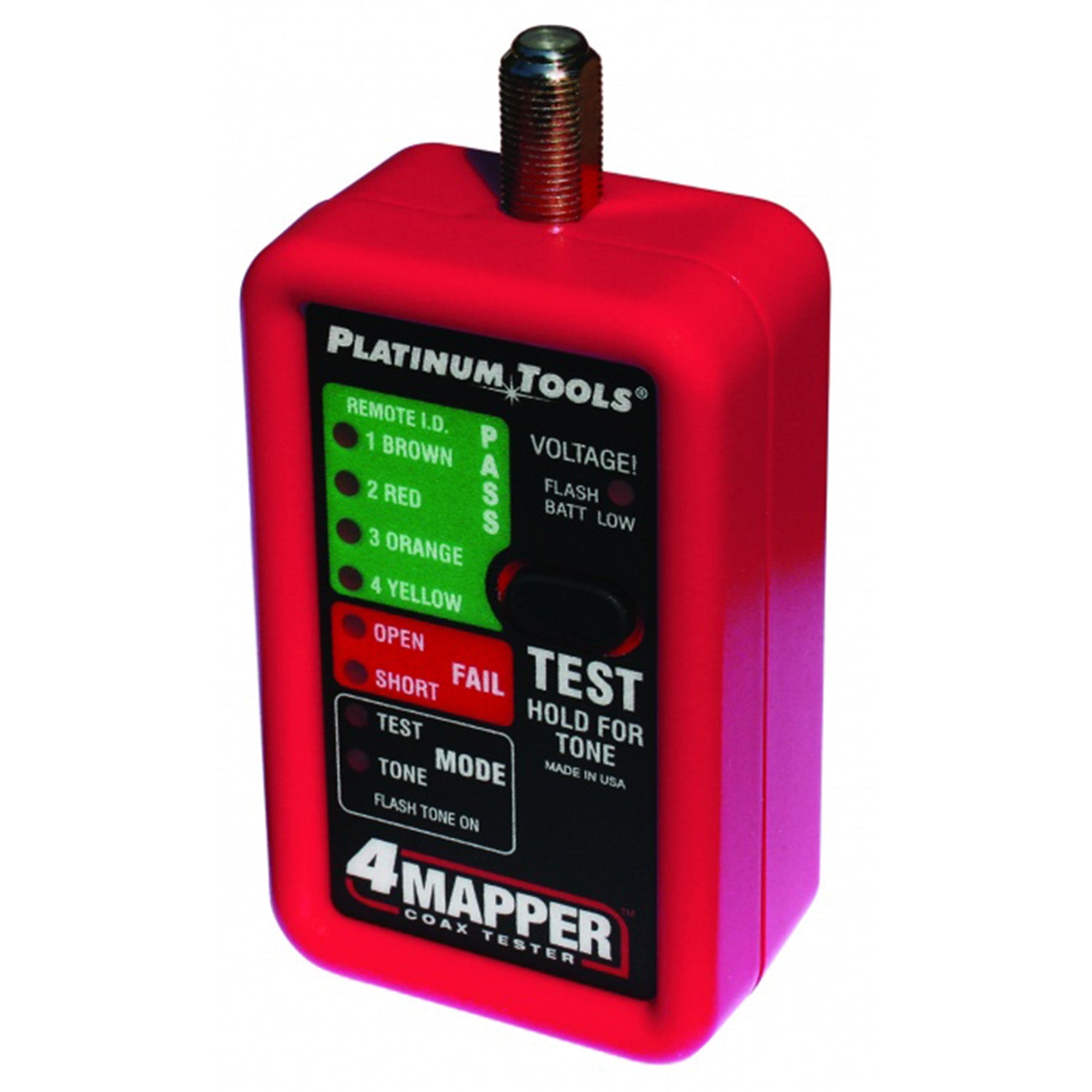 4mapper™ Coax Tester with 4 custom F remotes, remote holster & 1 F (F to F) adapter Platinum Tools: T104C