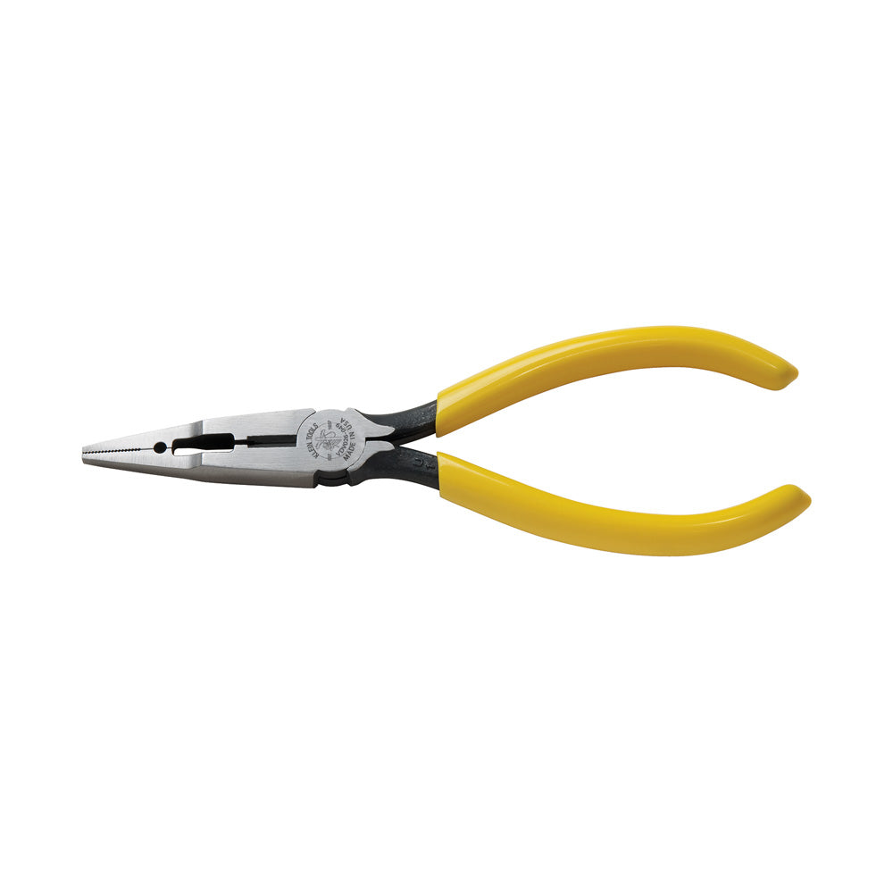 These Connector Crimping Long-Nose Pliers are designed to crimp Scotchlok® type connectors. These pliers also have grooved jaws which are great for wire wrapping, looping, and twisting. It can also cleanly strip 23 AWG and 24 AWG wire.