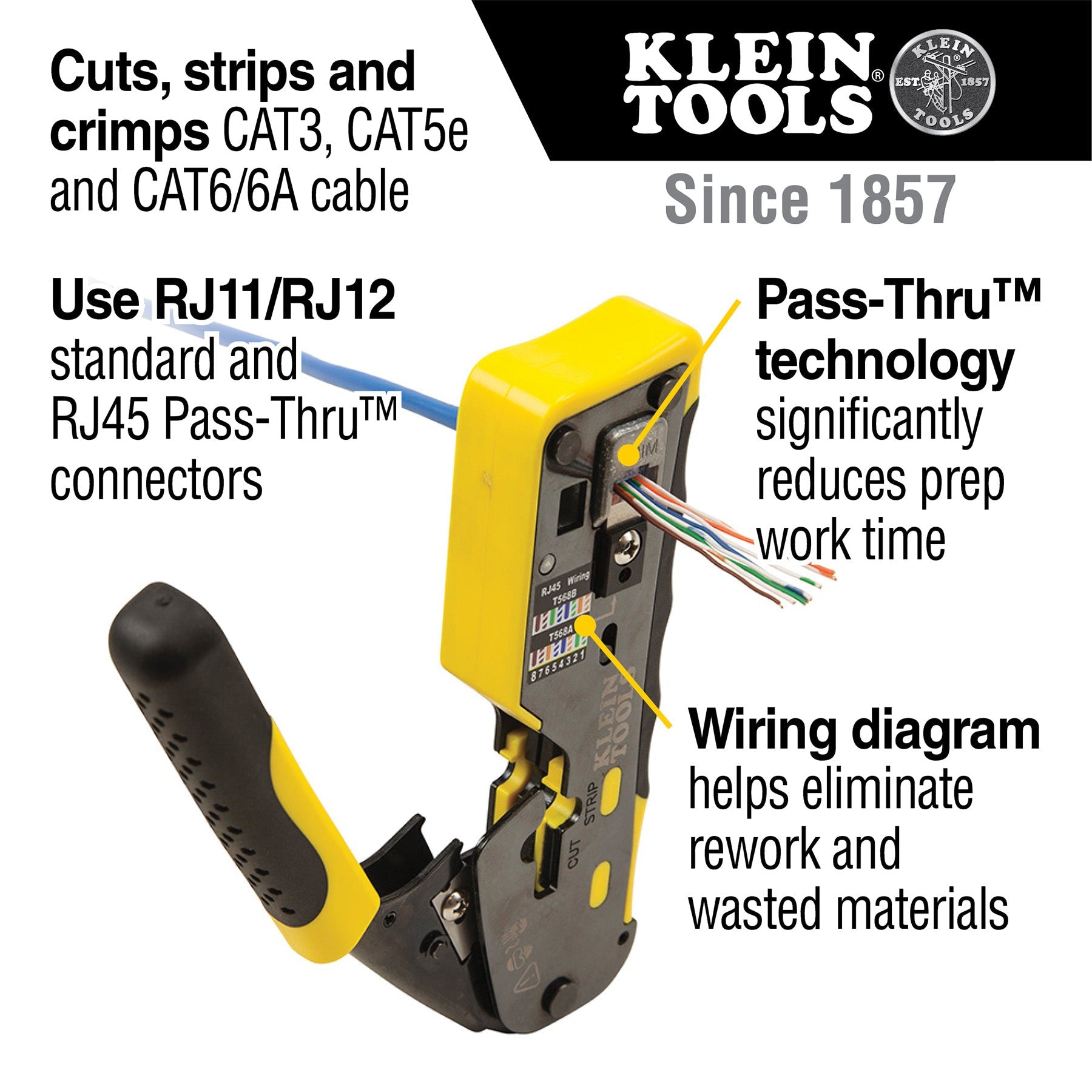 Klein Tools Ratcheting Cable Crimper / Stripper / Cutter, for Pass-Thru Part Number: KLN VDV226-110